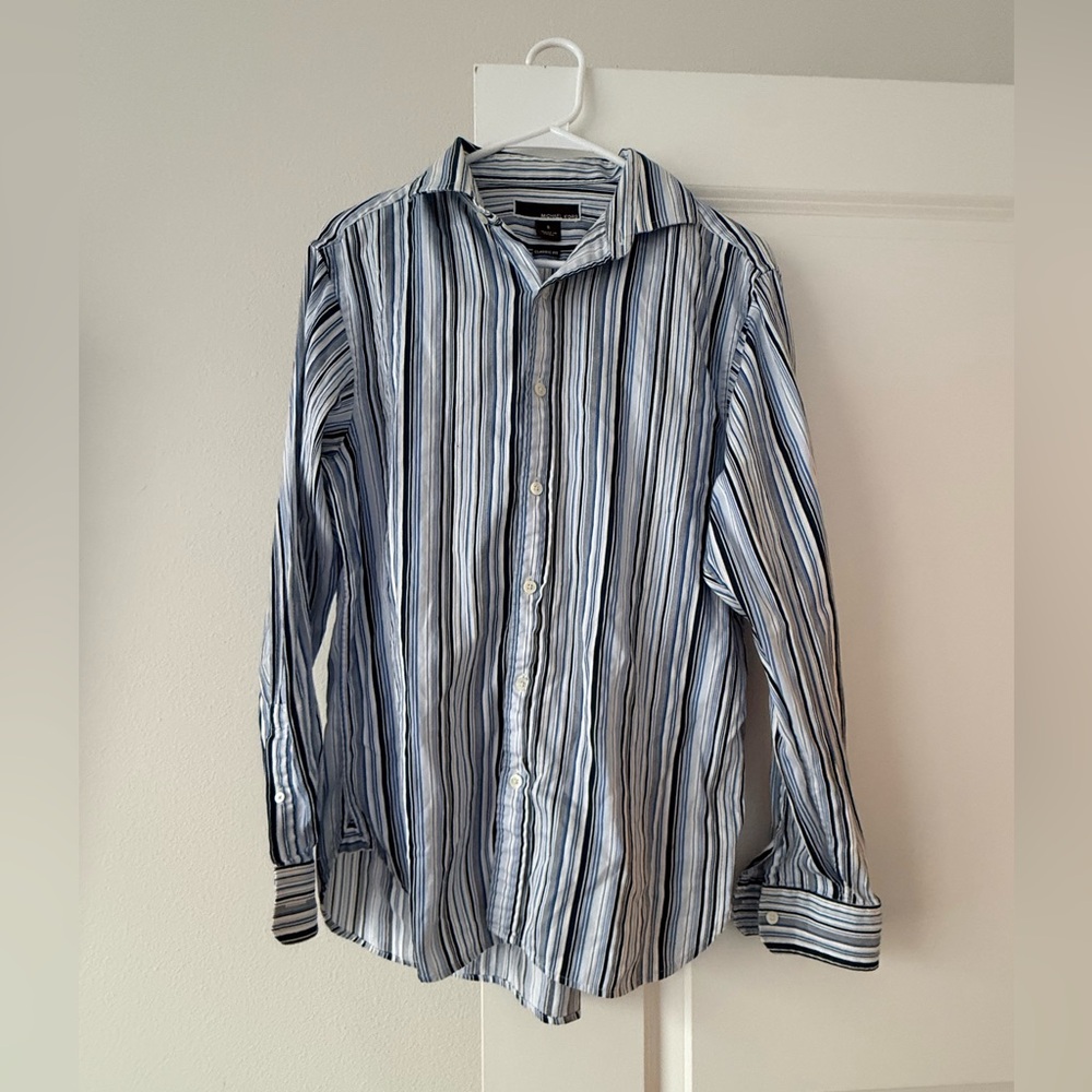 Calvin Klein Multi-Blue Vertical Striped Dress Shirt